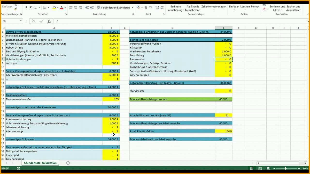 Ausgezeichnet Excel Vorlage Stundensatz Kalkulation