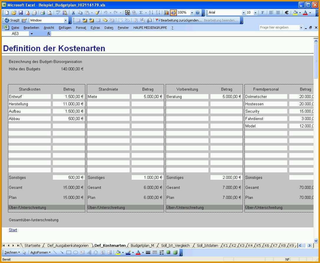 Beeindruckend Bud Planung Excel Vorlage Zum Download