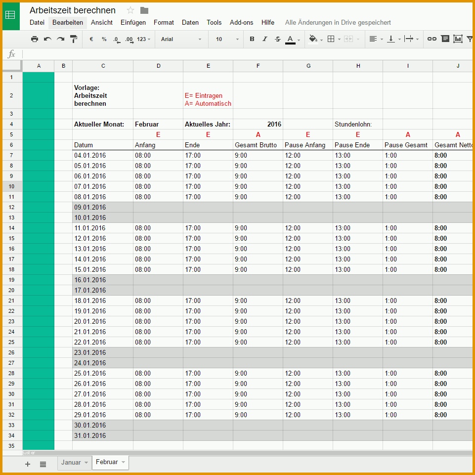 Einzigartig Arbeitszeit Berechnen Excel Vorlage