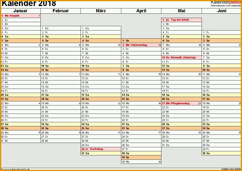 Empfohlen Kalender 2018 Zum Ausdrucken In Excel 16 Vorlagen