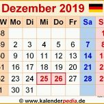 Fantastisch Kalender Dezember 2019 Als Word Vorlagen