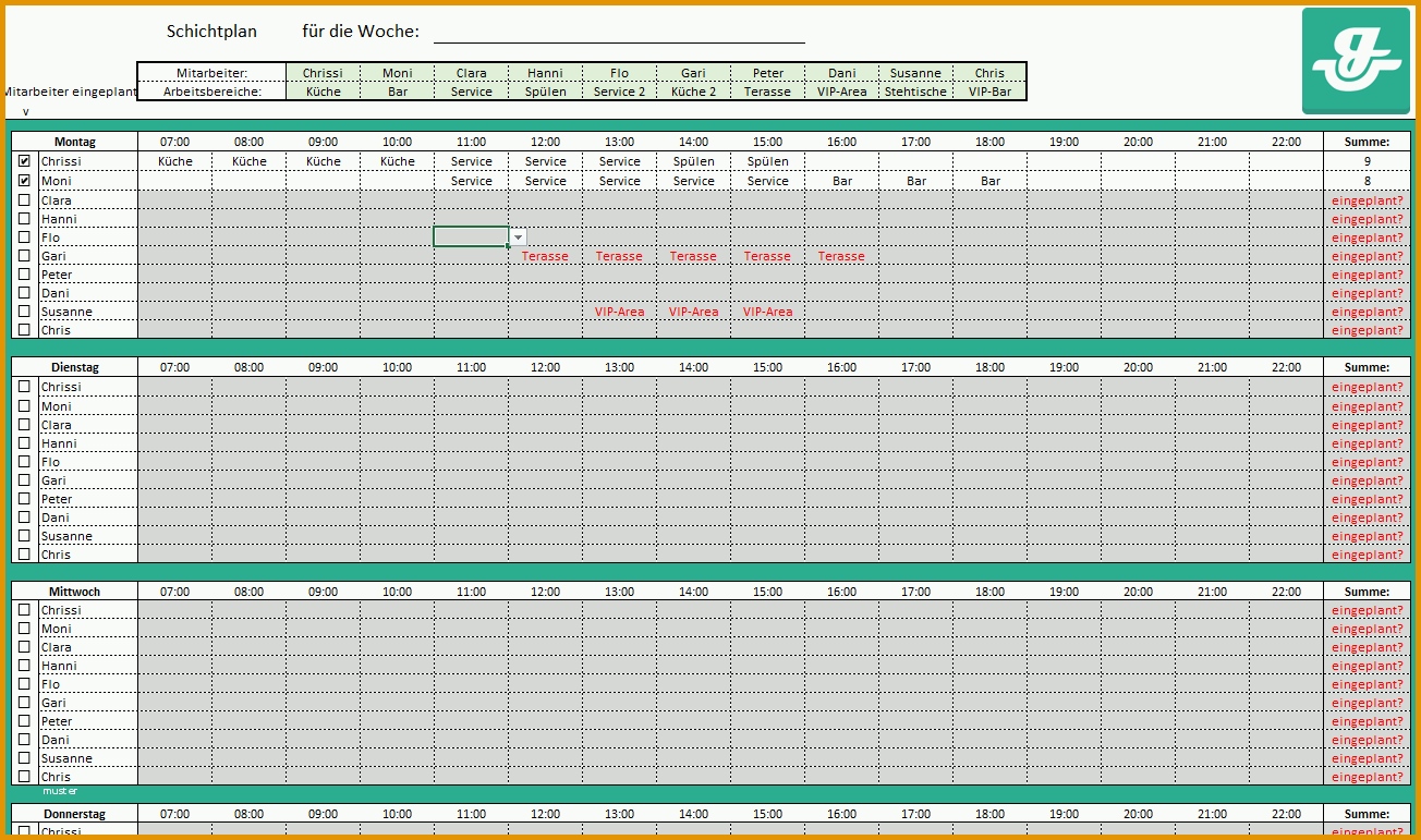 Großartig Dienstplan Vorlage Kostenloses Excel Sheet Als Download