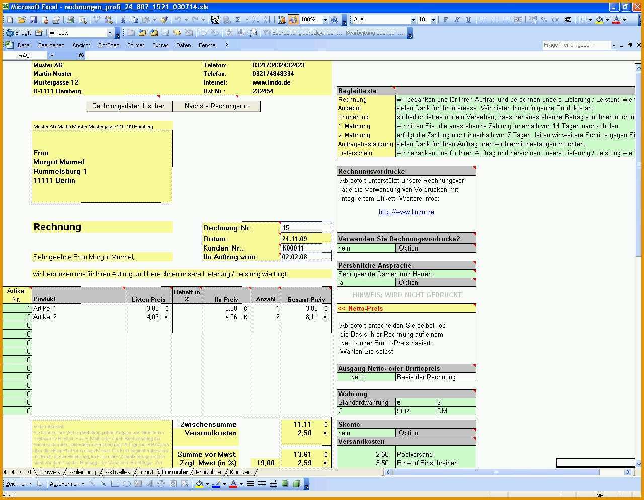 Hervorragend Rechnungstool In Excel Vorlage Zum Download
