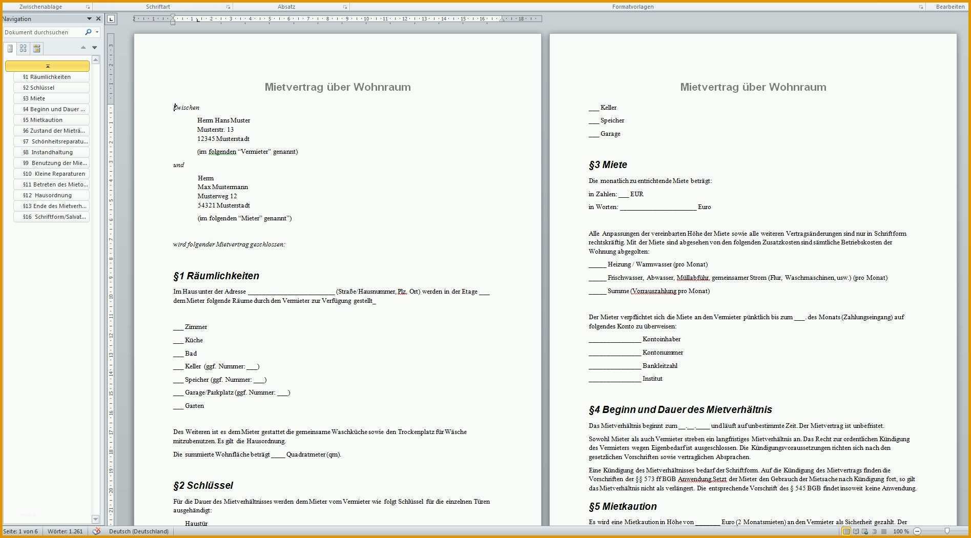 Einfacher Mietvertrag Zum Ausdrucken Pdf