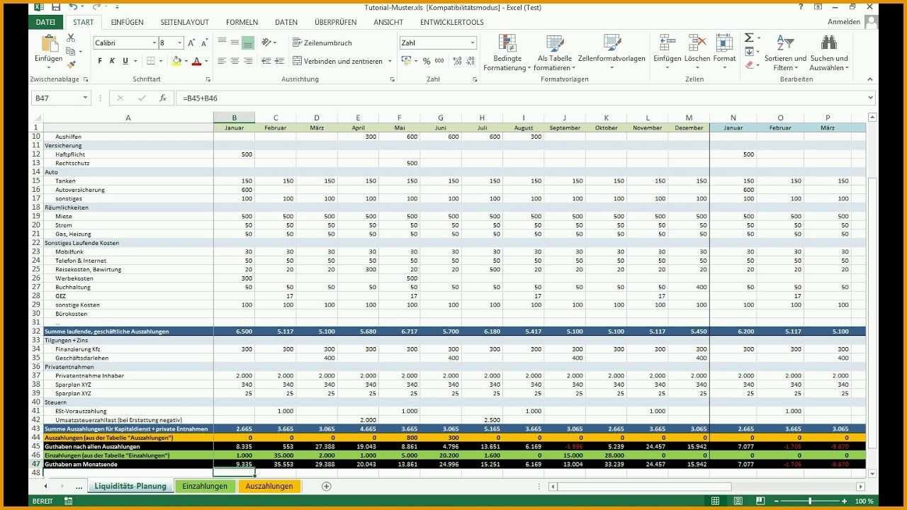 Limitierte Auflage Tutorial Excel Vorlage Liquiditätsplanung Einführung
