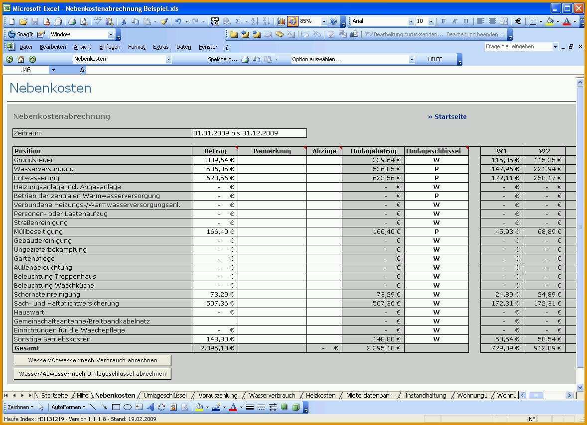 Perfekt Nebenkostenabrechnung Mit Excel Vorlage Zum Download ...