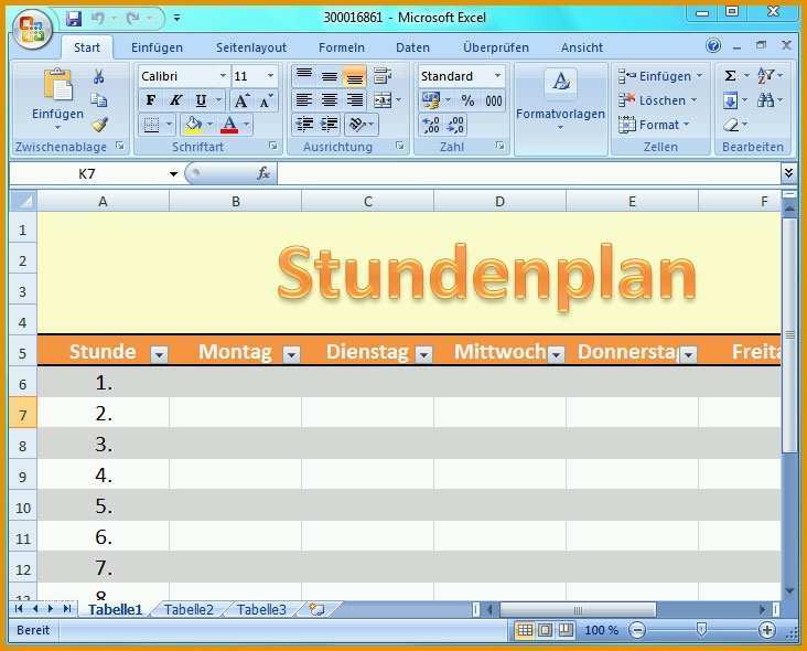 Spektakulär Excel Vorlage Stundenplan Download Chip