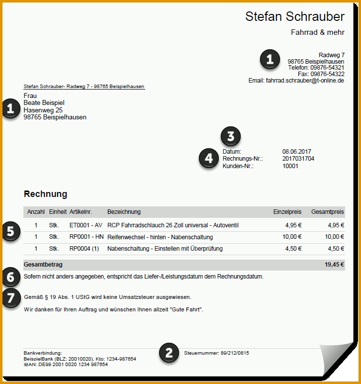 Spezialisiert Korrekte Kleinunternehmer Rechnung Mit Rechnungspflichtangaben