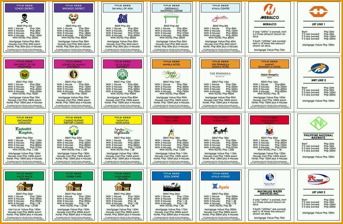 post monopoly property cards printable